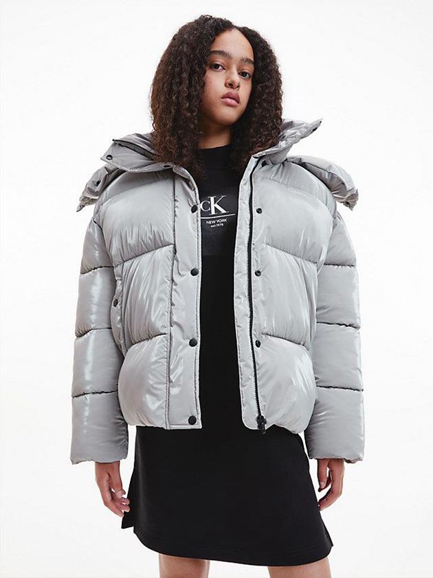 Calvin Klein USA Oversized Shiny Puffer Womens Jacket Grey 5972348-WY